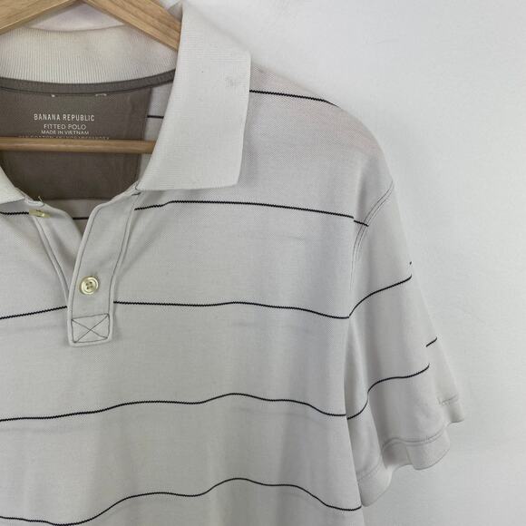 Banana Republic White Black Striped Fitted Polo Shirt Men's Size X-Large XL - Picture 2 of 4
